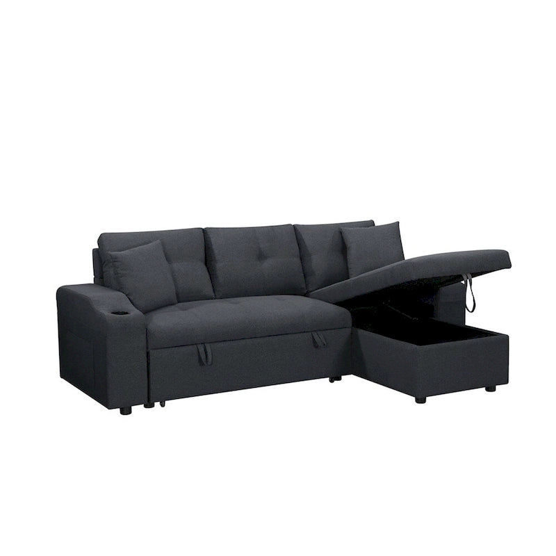 Divano componibile imbottito estraibile con chaise longue contenitore