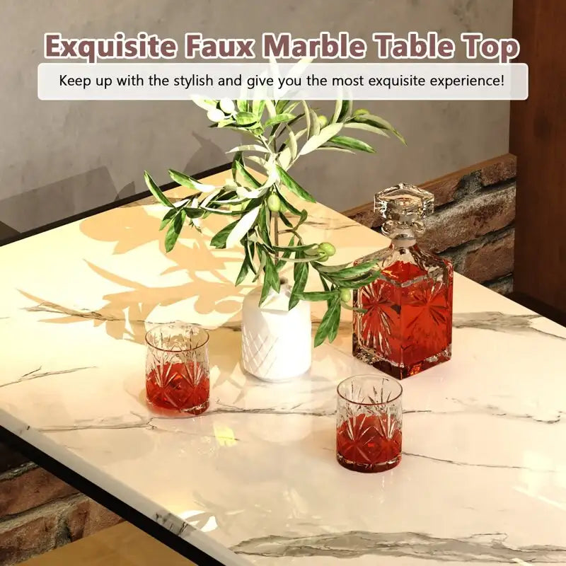 Set da pranzo in simil marmo da 3 pezzi, set da tavolo da cucina con 2 panche in pelle PU per sala da pranzo, angolo colazione