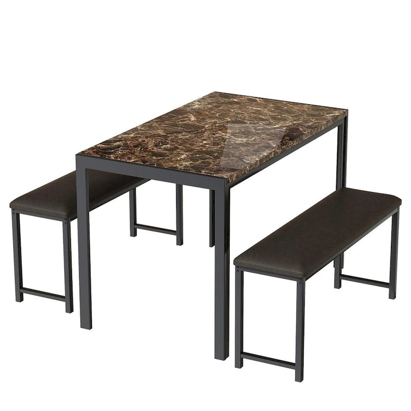 Set da pranzo in simil marmo da 3 pezzi, set da tavolo da cucina con 2 panche in pelle PU per sala da pranzo, angolo colazione