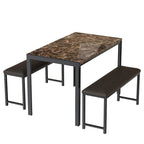 Set da pranzo in simil marmo da 3 pezzi, set da tavolo da cucina con 2 panche in pelle PU per sala da pranzo, angolo colazione