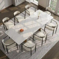 Set da Pranzo Moderno Minimalista da 240 cm (94.48 Inch) a 9 Pezzi con Piano in Pietra Sinterizzata e Doppio Basamento Estensibile