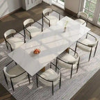 Set da Pranzo Moderno Minimalista da 240 cm (94.48 Inch) a 9 Pezzi con Piano in Pietra Sinterizzata e Doppio Basamento Estensibile