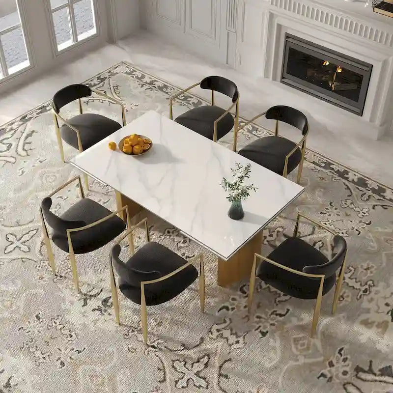 Set da Pranzo Moderno Minimalista da 240 cm (94.48 Inch) a 9 Pezzi con Piano in Pietra Sinterizzata e Doppio Basamento Estensibile