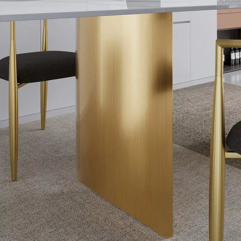 Set da Pranzo Moderno Minimalista da 240 cm (94.48 Inch) a 9 Pezzi con Piano in Pietra Sinterizzata e Doppio Basamento Estensibile