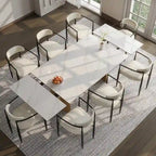 Set da Pranzo Moderno Minimalista da 240 cm (94.48 Inch) a 9 Pezzi con Piano in Pietra Sinterizzata e Doppio Basamento Estensibile
