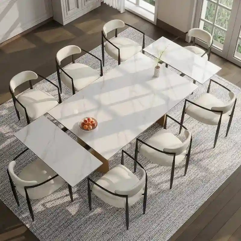 Set da Pranzo Moderno Minimalista da 240 cm (94.48 Inch) a 9 Pezzi con Piano in Pietra Sinterizzata e Doppio Basamento Estensibile