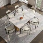Set da Pranzo Moderno Minimalista da 240 cm (94.48 Inch) a 9 Pezzi con Piano in Pietra Sinterizzata e Doppio Basamento Estensibile