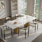Set da Pranzo Moderno Minimalista da 240 cm (94.48 Inch) a 9 Pezzi con Piano in Pietra Sinterizzata e Doppio Basamento Estensibile