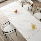 Set da Pranzo Moderno Minimalista da 240 cm (94.48 Inch) a 9 Pezzi con Piano in Pietra Sinterizzata e Doppio Basamento Estensibile