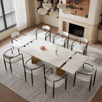 Set da Pranzo Moderno Minimalista da 240 cm (94.48 Inch) a 9 Pezzi con Piano in Pietra Sinterizzata e Doppio Basamento Estensibile