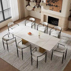 Set da Pranzo Moderno Minimalista da 240 cm (94.48 Inch) a 9 Pezzi con Piano in Pietra Sinterizzata e Doppio Basamento Estensibile