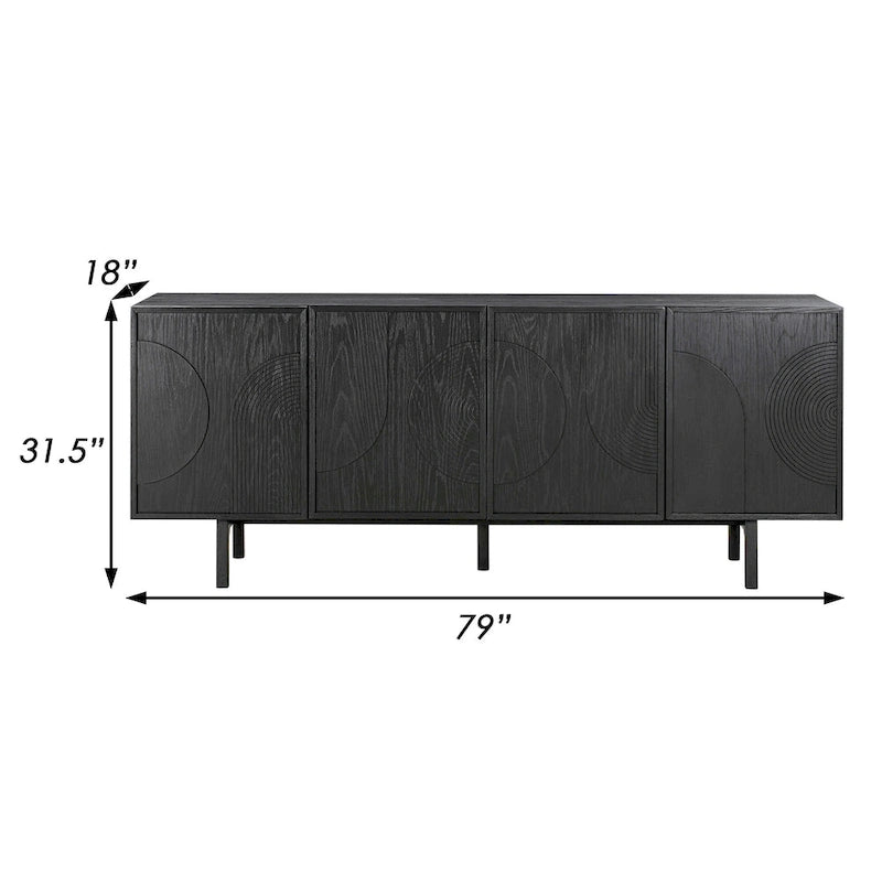 Dene mobile buffet credenza da 200 cm con 4 ante, nero
