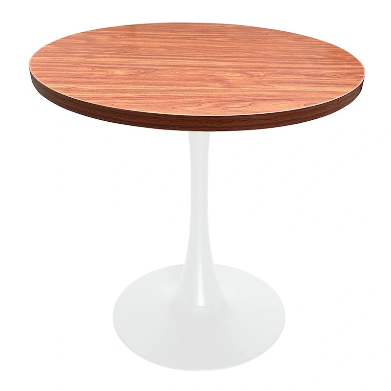 Tavolo da pranzo rotondo Bristol 36 per 4 persone con piano in MDF e moderna base in ferro bianco per cucina e sala da pranzo