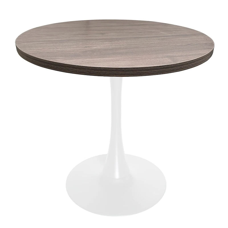 Tavolo da pranzo rotondo Bristol 36 per 4 persone con piano in MDF e moderna base in ferro bianco per cucina e sala da pranzo