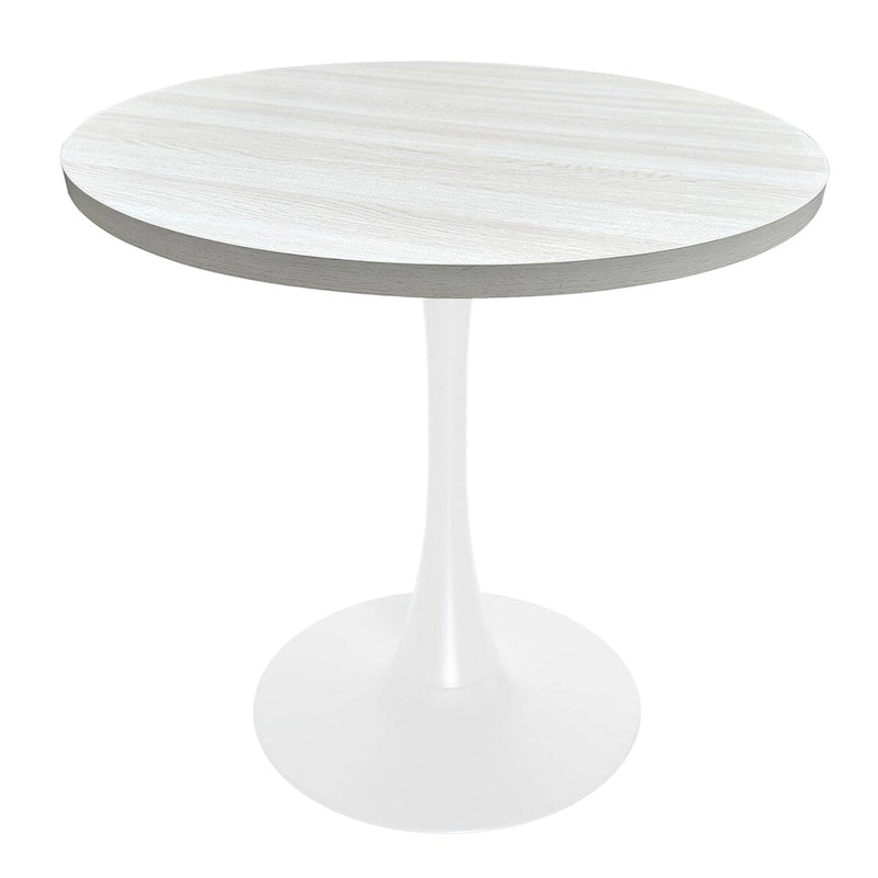 Tavolo da pranzo rotondo Bristol 36 per 4 persone con piano in MDF e moderna base in ferro bianco per cucina e sala da pranzo