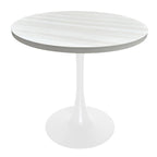 Tavolo da pranzo rotondo Bristol 36 per 4 persone con piano in MDF e moderna base in ferro bianco per cucina e sala da pranzo