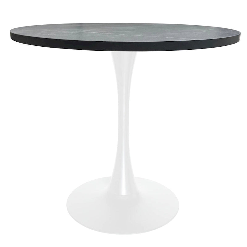 Tavolo da pranzo rotondo Bristol 36 per 4 persone con piano in MDF e moderna base in ferro bianco per cucina e sala da pranzo