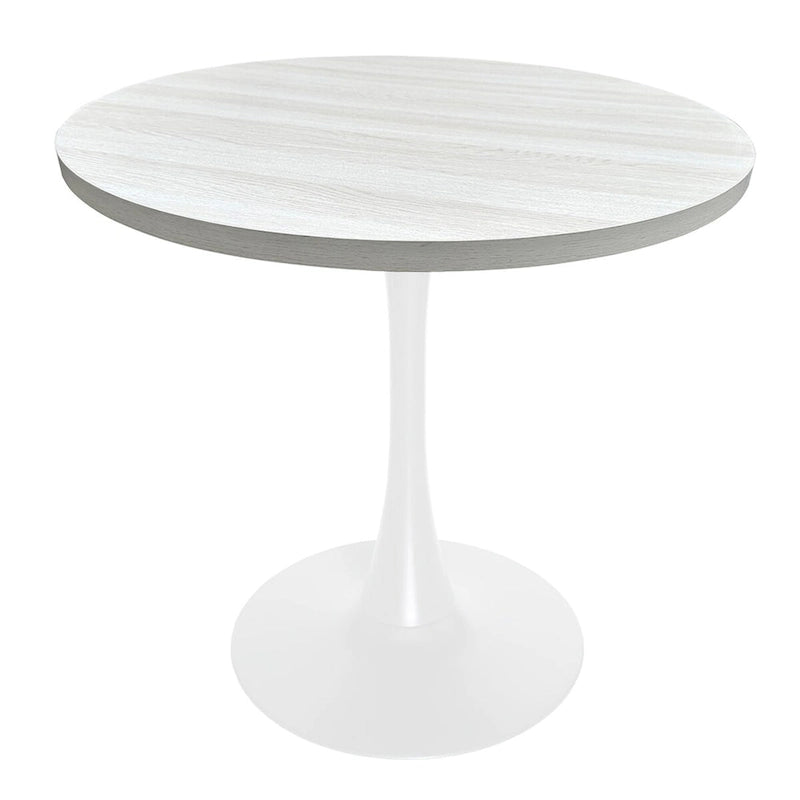Tavolo da pranzo rotondo Bristol 36 per 4 persone con piano in MDF e moderna base in ferro bianco per cucina e sala da pranzo