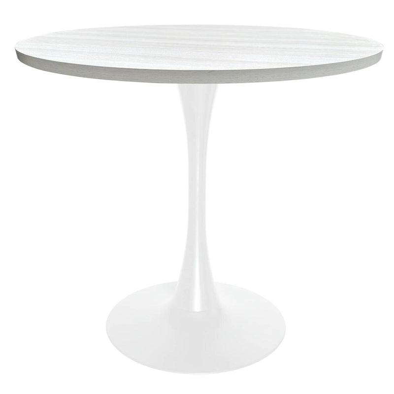 Tavolo da pranzo rotondo Bristol 36 per 4 persone con piano in MDF e moderna base in ferro bianco per cucina e sala da pranzo
