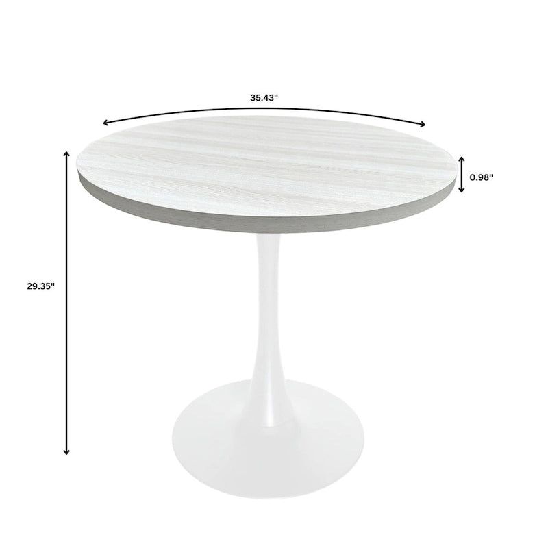 Tavolo da pranzo rotondo Bristol 36 per 4 persone con piano in MDF e moderna base in ferro bianco per cucina e sala da pranzo