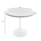 Tavolo da pranzo rotondo Bristol 36 per 4 persone con piano in MDF e moderna base in ferro bianco per cucina e sala da pranzo