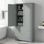 Mobiletto bagno alto con due ante e cassetti, ripiano regolabile