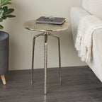 Tavolino d'appoggio/laterale stretto geometrico in metallo e alluminio con texture - Argento, Oro o Grigio