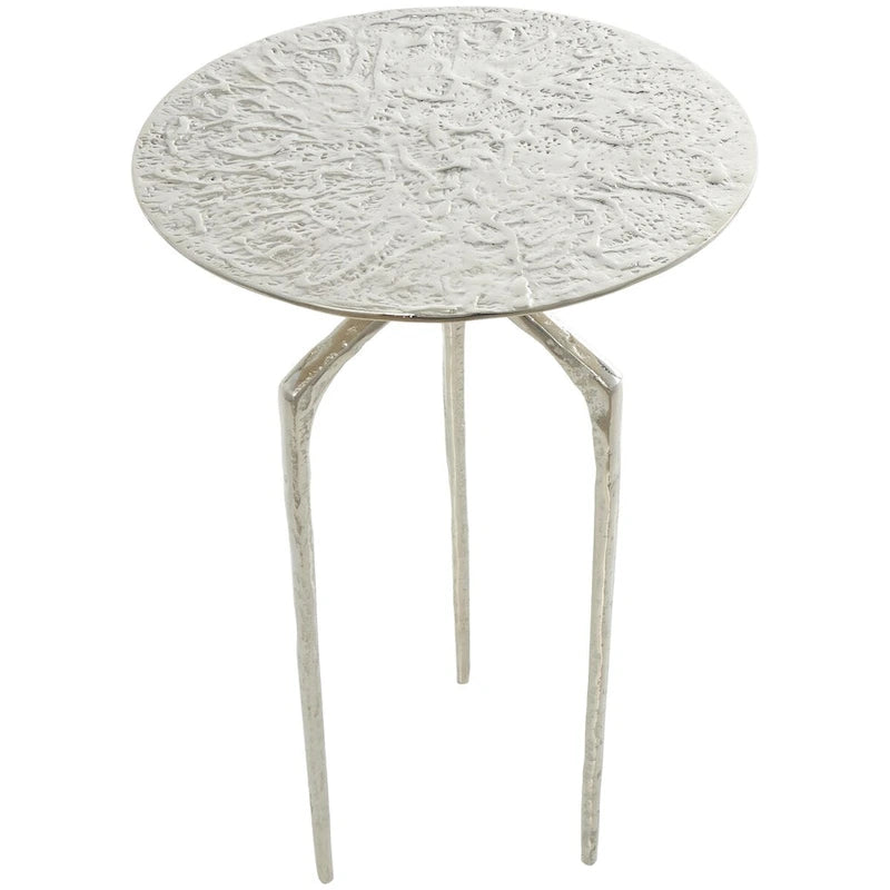 Tavolino d'appoggio/laterale stretto geometrico in metallo e alluminio con texture - Argento, Oro o Grigio