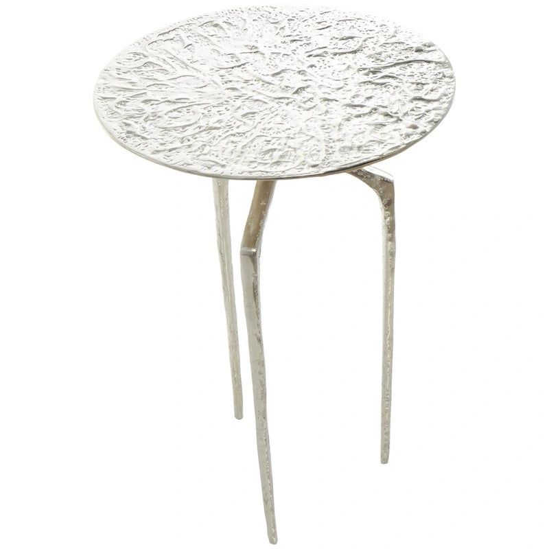 Tavolino d'appoggio/laterale stretto geometrico in metallo e alluminio con texture - Argento, Oro o Grigio