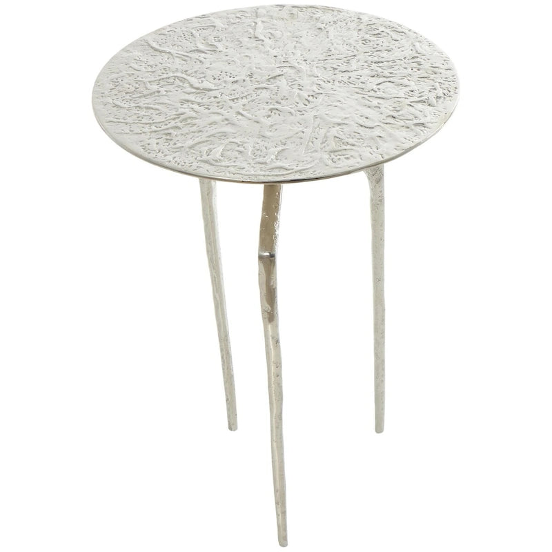 Tavolino d'appoggio/laterale stretto geometrico in metallo e alluminio con texture - Argento, Oro o Grigio