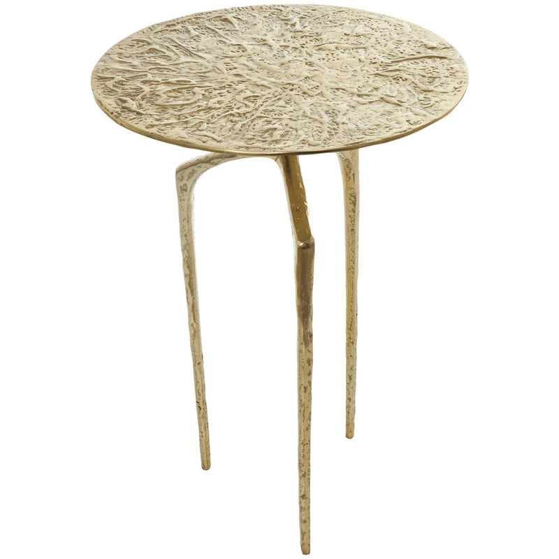 Tavolino d'appoggio/laterale stretto geometrico in metallo e alluminio con texture - Argento, Oro o Grigio