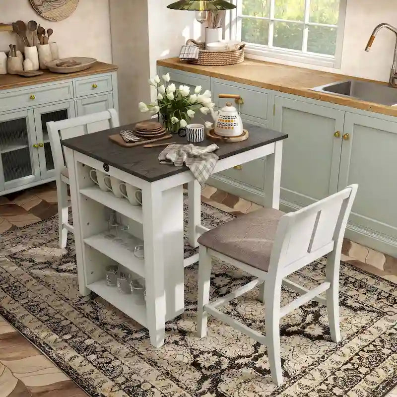 Vesper Set da Pranzo 3 Pezzi Altezza Bancone con Scaffalature